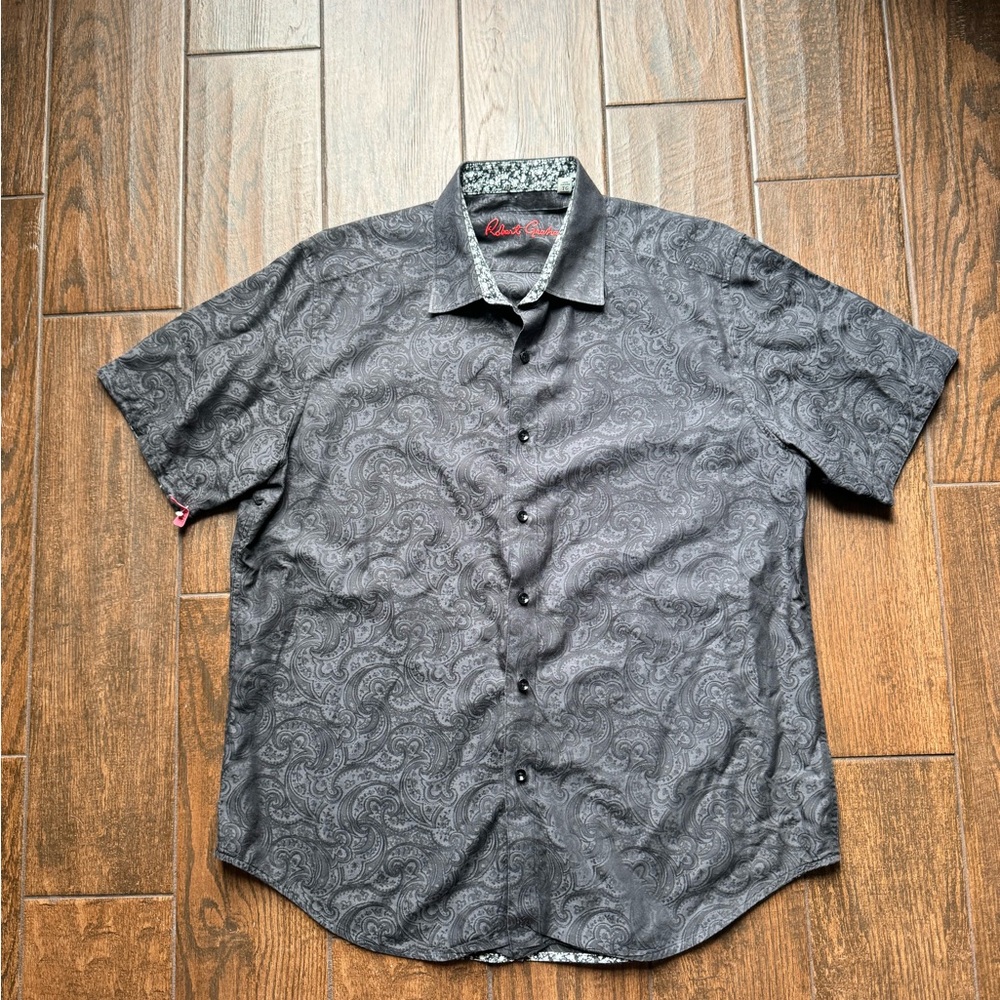 Robert Graham Shirt Mens XL Equinox Paisley Black/gray Classic Fit Short Sleeve